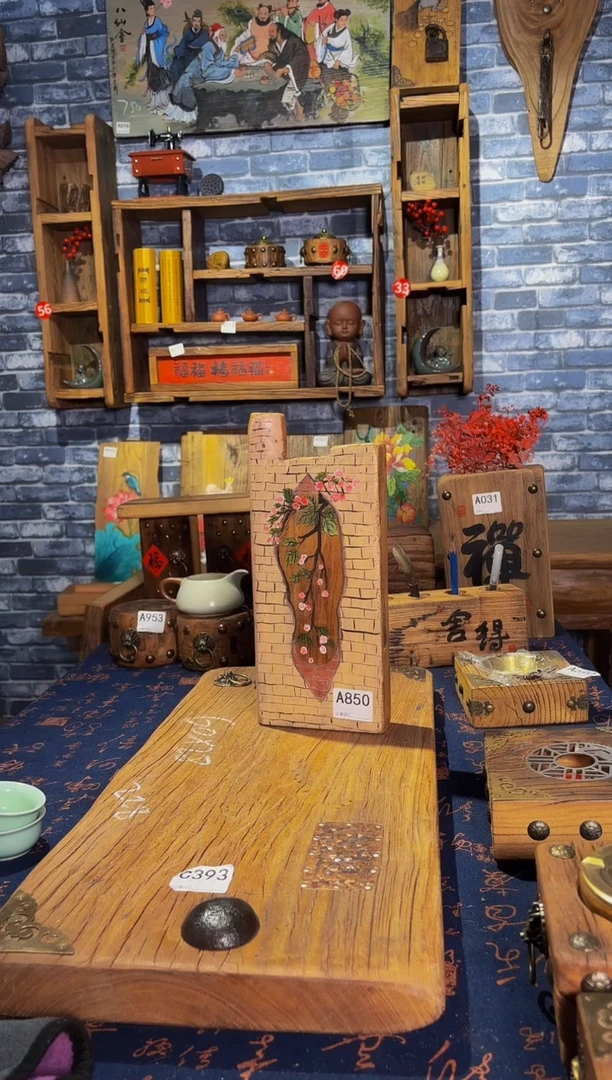 风化老门板丙烯画挂画