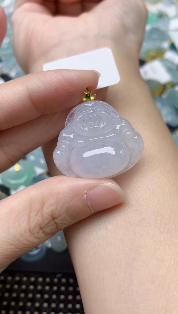 颈饰18K金镶嵌翡翠天然缅甸A货翡翠