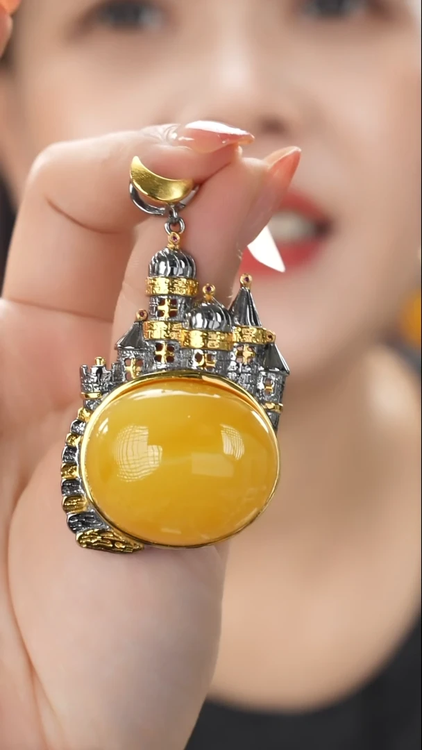 琥珀吊坠(不含链)未镶嵌精品蜜蜡城堡吊坠