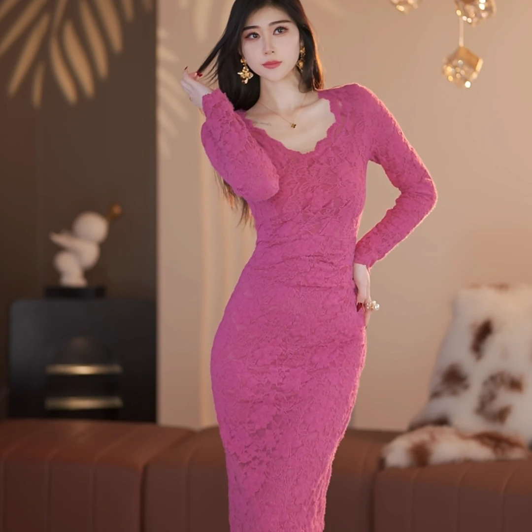 【火火】沁粉佳人冬季新款法式气质收腰显瘦连衣裙-YL20036