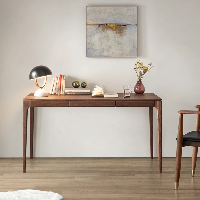 北美黑胡桃木客厅家用简约长条桌北欧书房双人实木电脑桌写字台