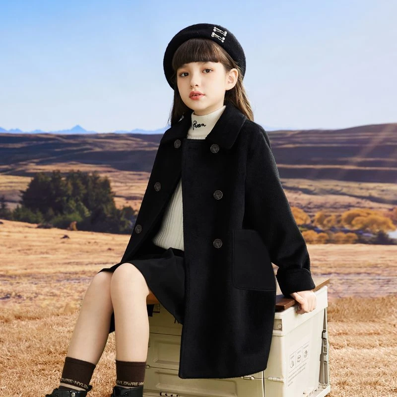 女童毛呢外套秋冬季新款韩版洋气儿童呢大衣中大童学生加厚冬外套