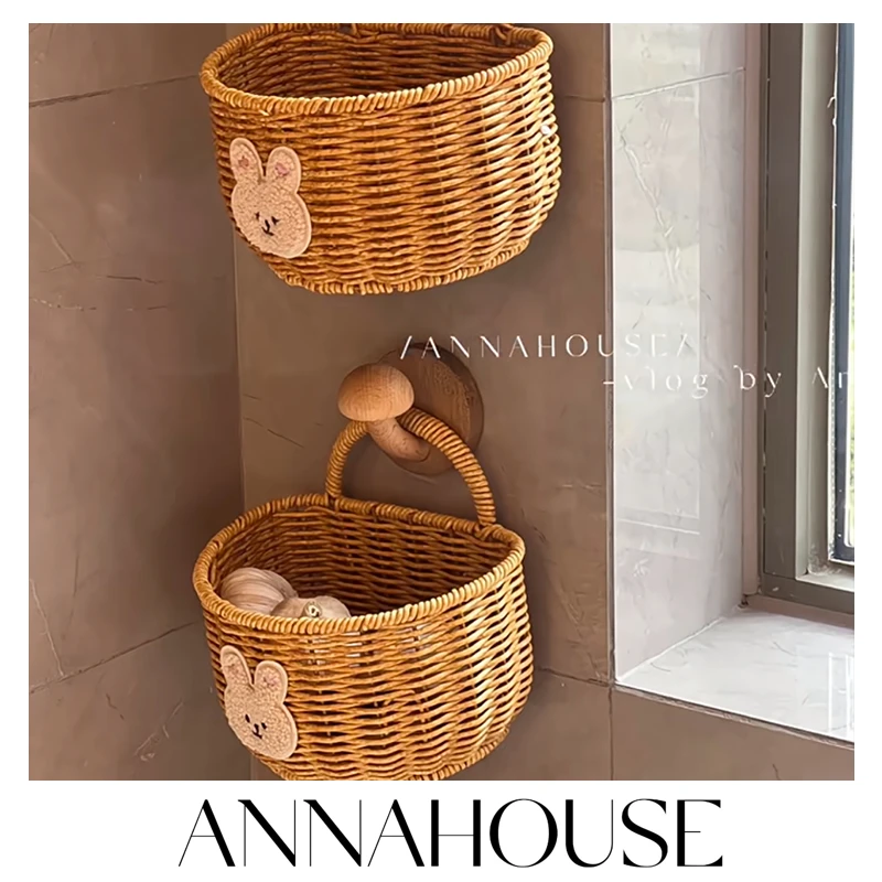 ANNAHOUSE姜蒜收纳篮卡通小熊厨房仿藤编织鸡蛋生姜大蒜收纳筐壁
