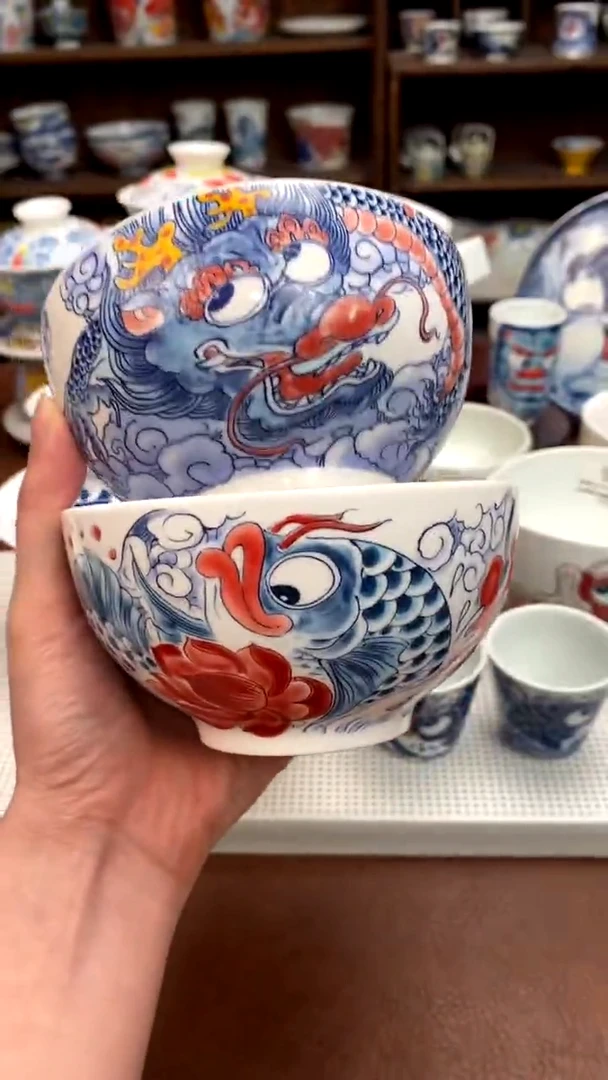 米饭碗（龙鱼+龙纹）景德镇昨明陶瓷