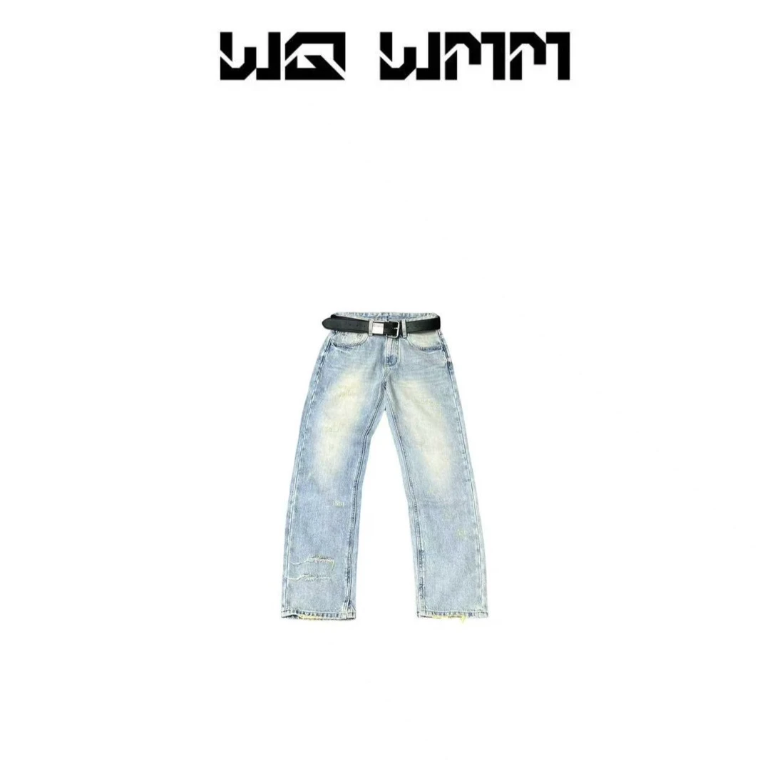 【WQWMM】早春款磨破工艺内开叉显瘦时尚窄窄裤直筒牛仔裤25A2274