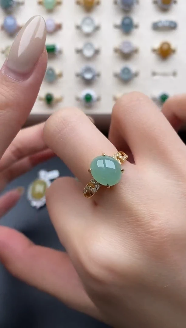 银S925镶嵌戒指翡翠一物一证一礼盒