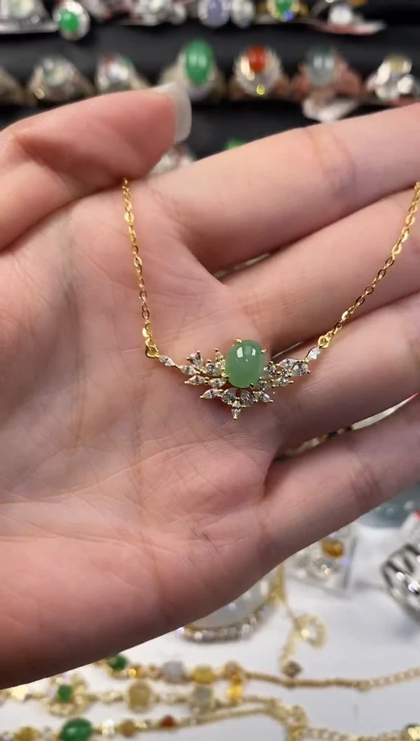 银S925镶嵌戒指翡翠天然A货翡翠86