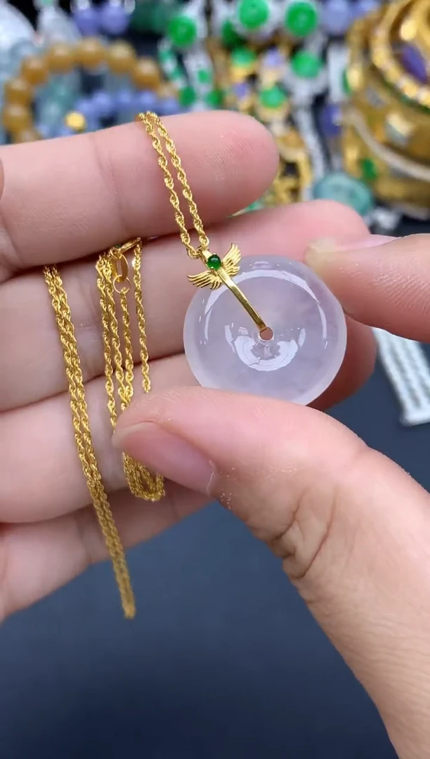 颈饰18K金镶嵌翡翠398-春日珠宝