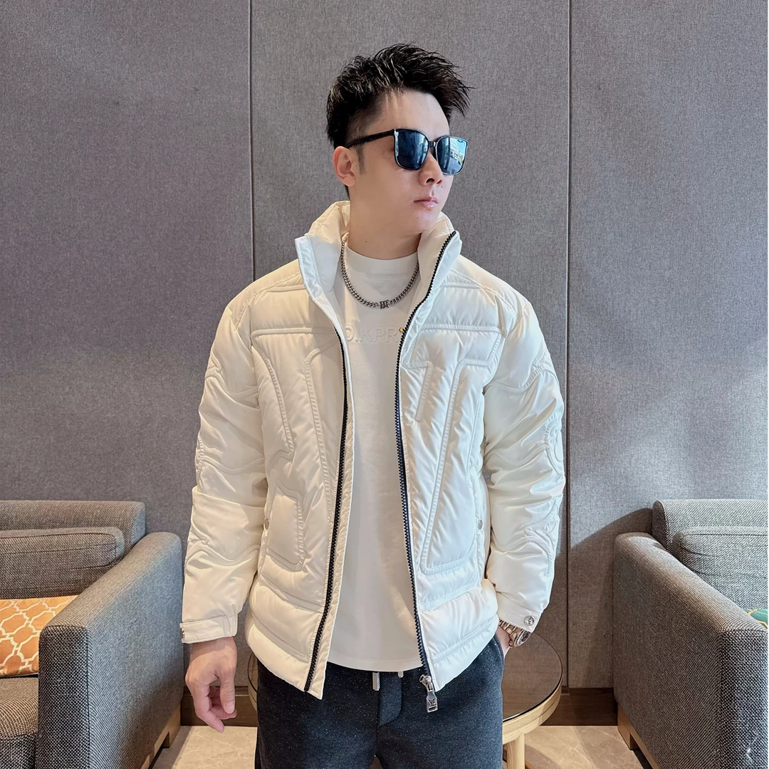 2025男士时尚高端潮流立体压花羽绒服休闲简欧百搭冬季轻奢外套