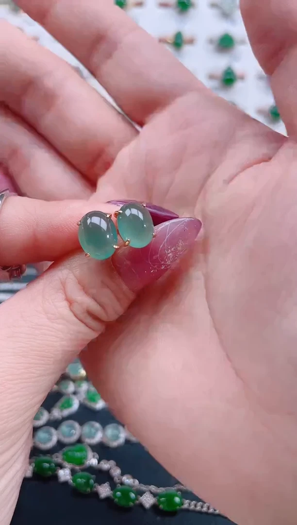 银S925镶嵌翡翠耳饰天然翡翠