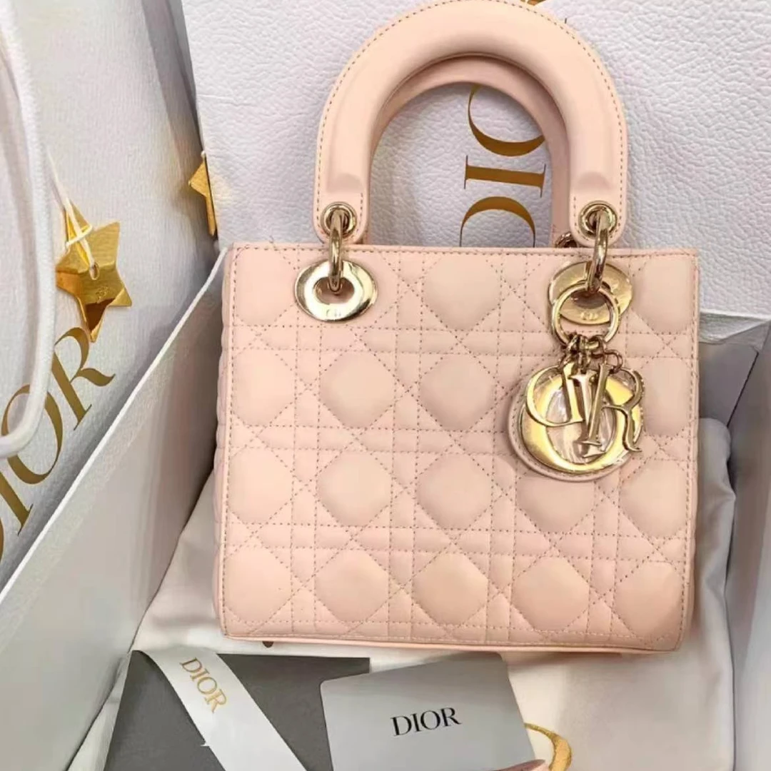 99新 DIOR/迪奥 蔚蓝/樱花粉 四格戴妃 手提包