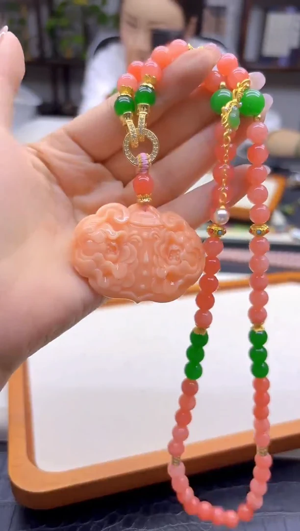 菱锰矿（红纹石）未镶嵌颈饰DIY款M538