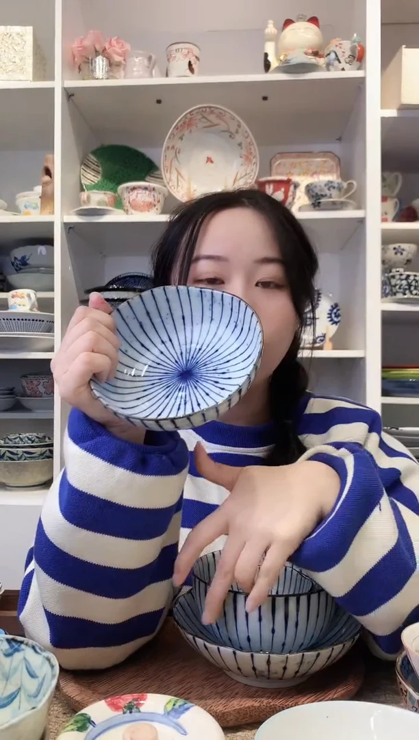 陶瓷美浓烧吹墨十草中钵13.5cm