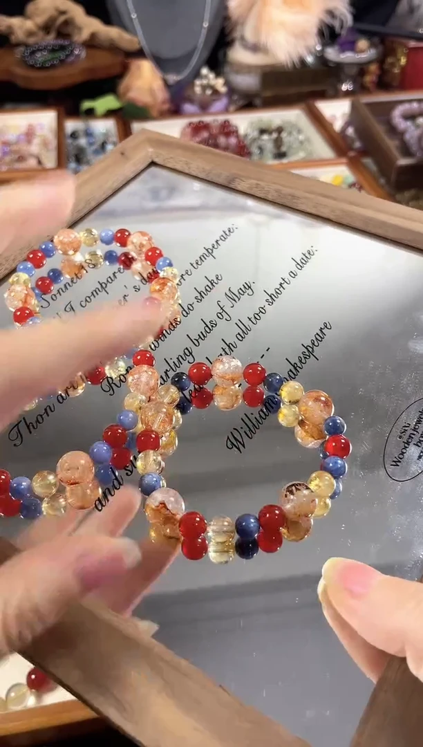 未镶嵌手串水晶敦煌】闪灵黄胶花蓝晶石黄阿赛红玛瑙手串