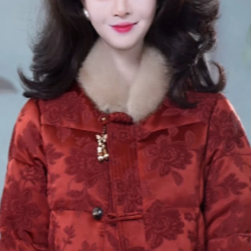 艾依裳冬季设计感提花洋气减龄国风保暖羽绒服M-3XL