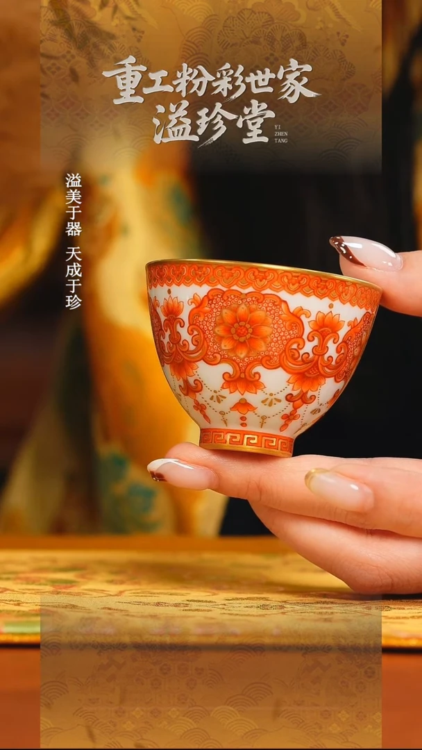 溢珍堂   矾红   串珠纹   单杯