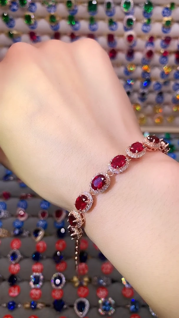 手链银S925镶嵌红宝石........