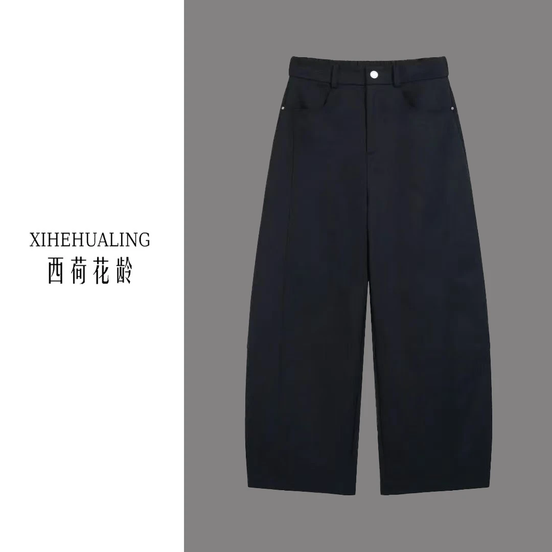 2025秋冬加绒新款抗皱高腰显瘦九分宽松时尚弯刀裤82536