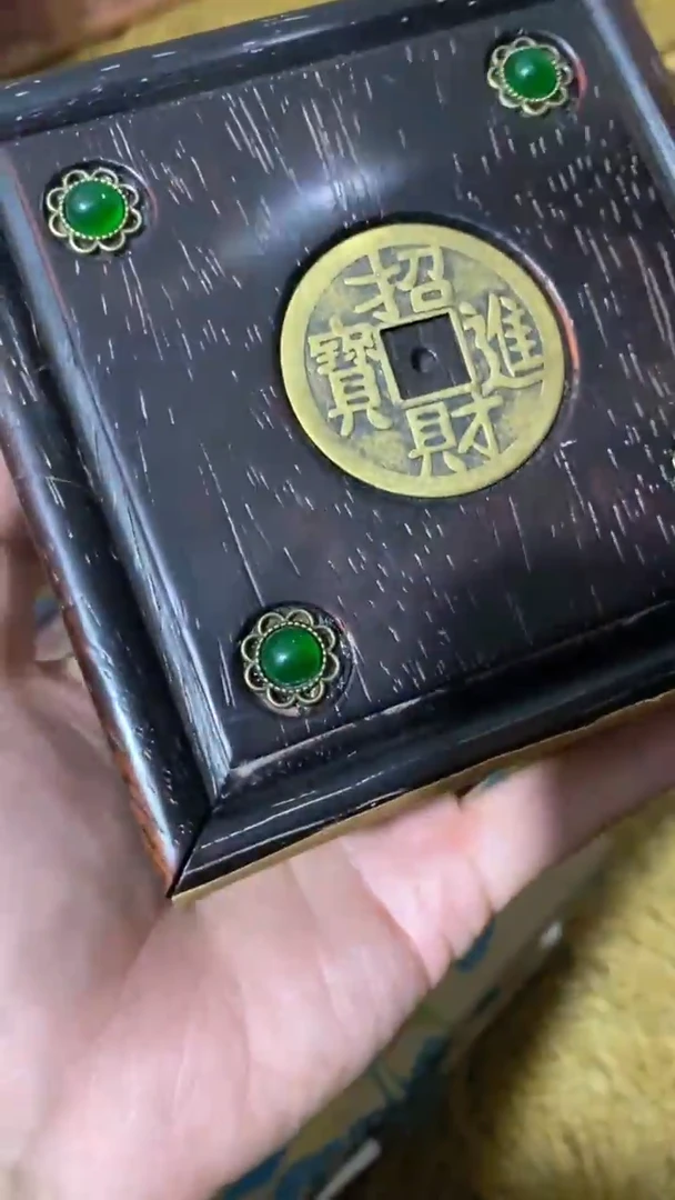 香榧木小方木盒镶嵌招财进宝~~~~~