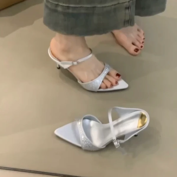 MRL-838-2新款夏露趾尖头水钻一字拖女夏性感外穿细跟高跟鞋凉鞋