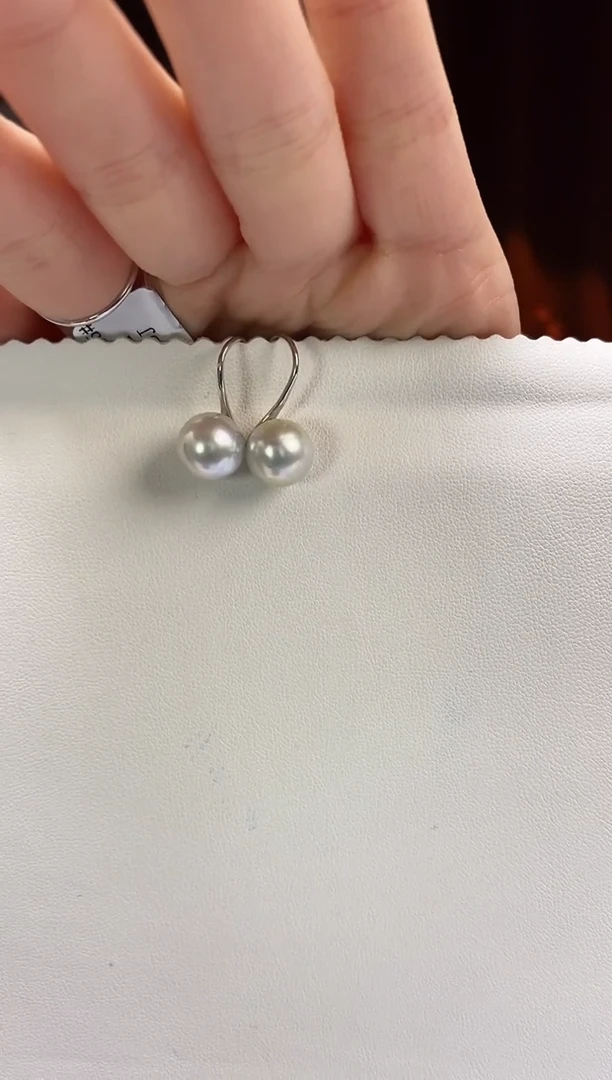 银S925镶嵌耳饰海水珍珠10-11澳白珍珠耳饰