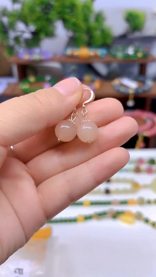 和田玉14K金镶嵌耳饰E672