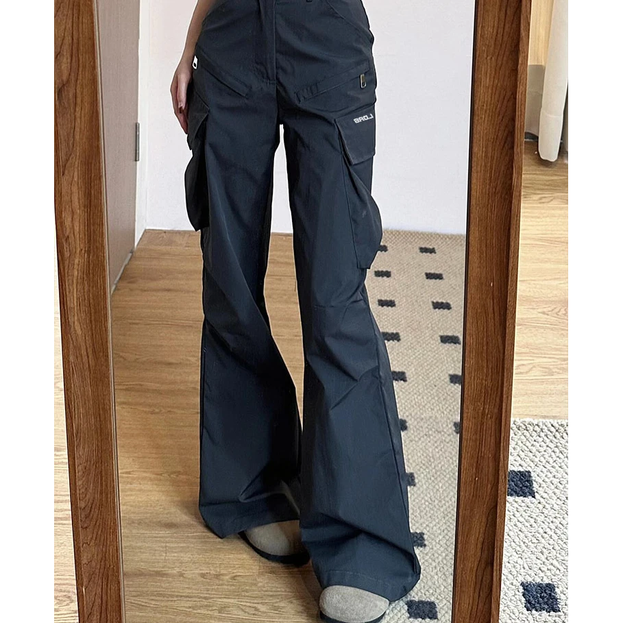灰色工装裤女春夏新款美式复古小众设计高街速干微喇裤子LDB693