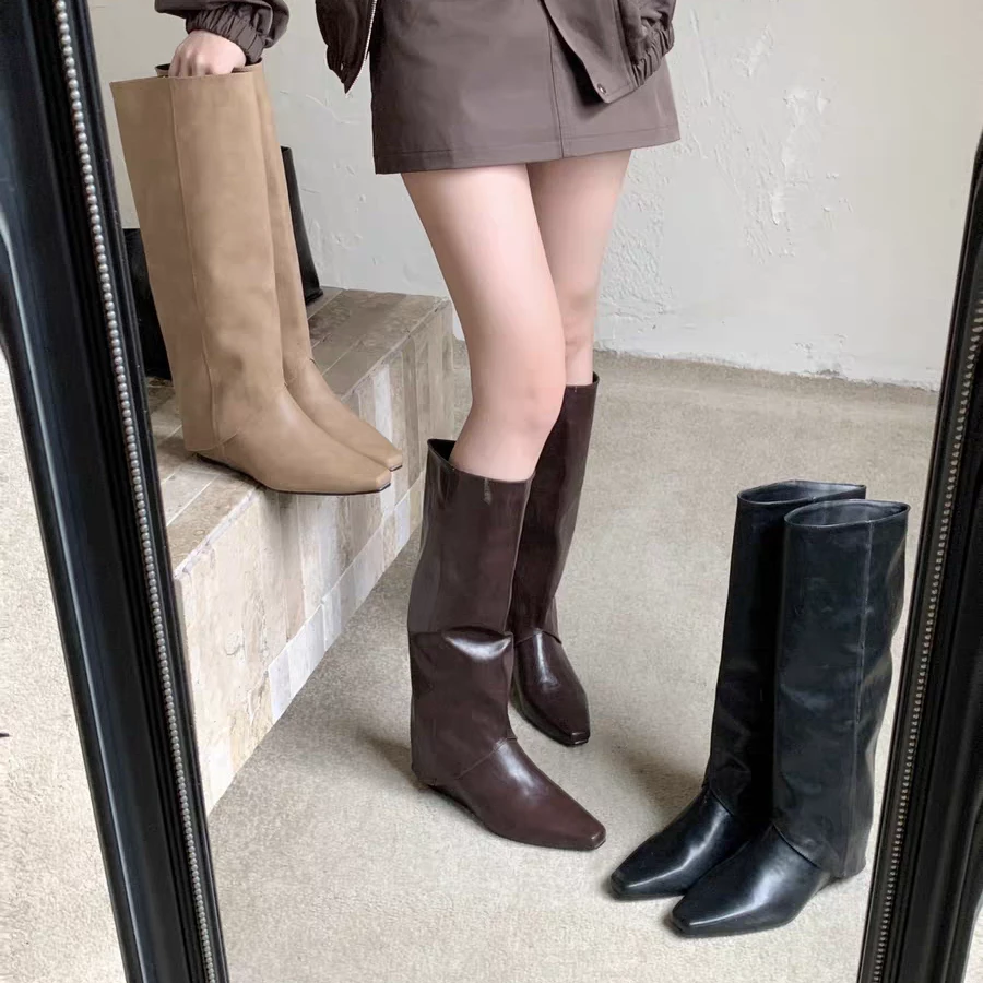 猪猪优选两穿韩版复古坡跟内增高裤管靴905-3