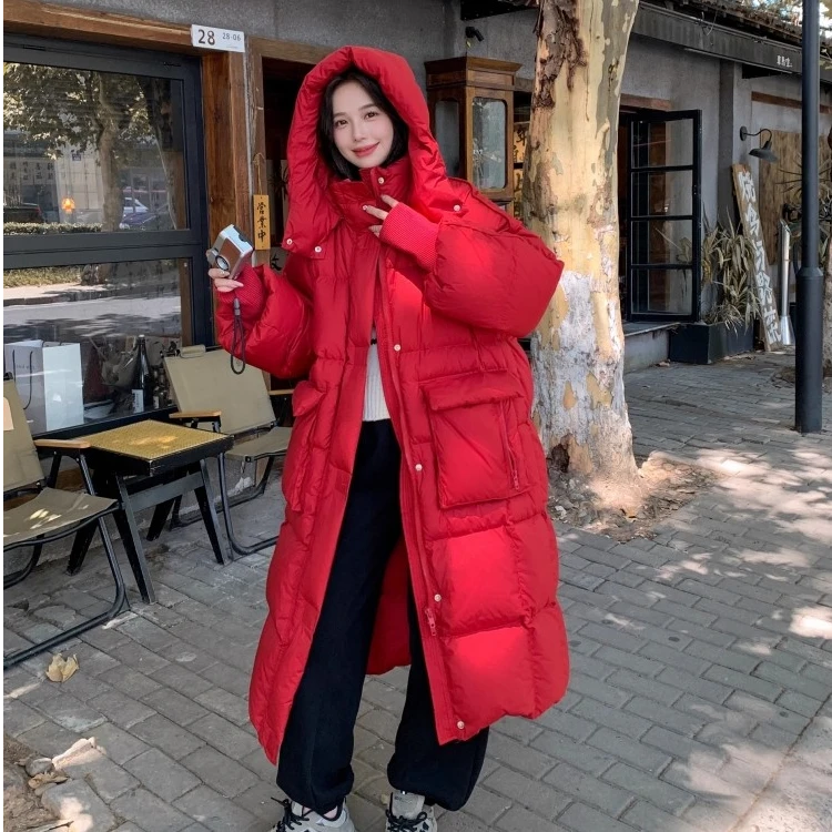 （冬日款）宽松连帽90鹅绒休闲加厚韩冬季时尚长款羽绒服2206