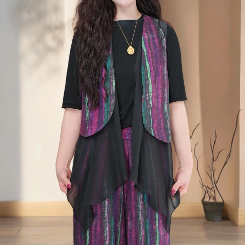 宽松民族风马夹百搭夏季彩条短外套