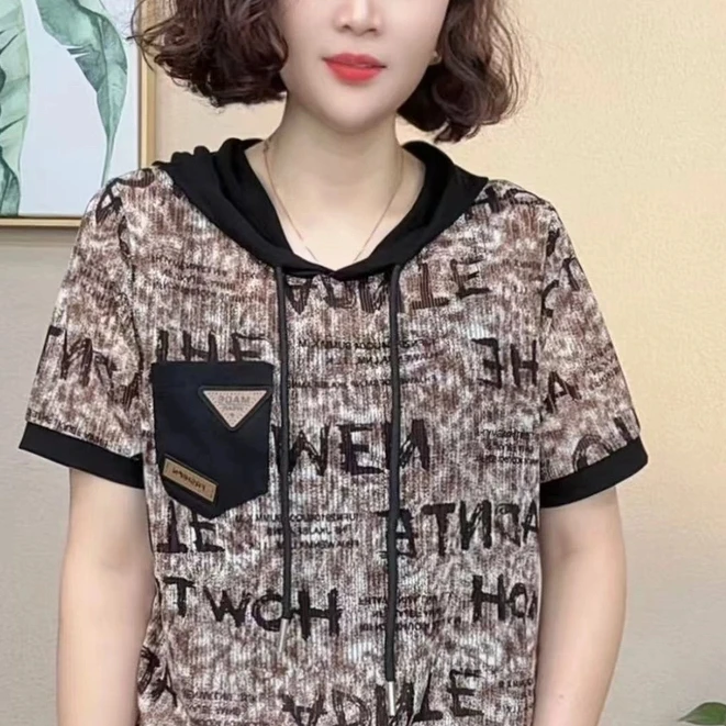 2025新款时尚洋气百搭连帽短袖减龄显瘦T恤女上衣
