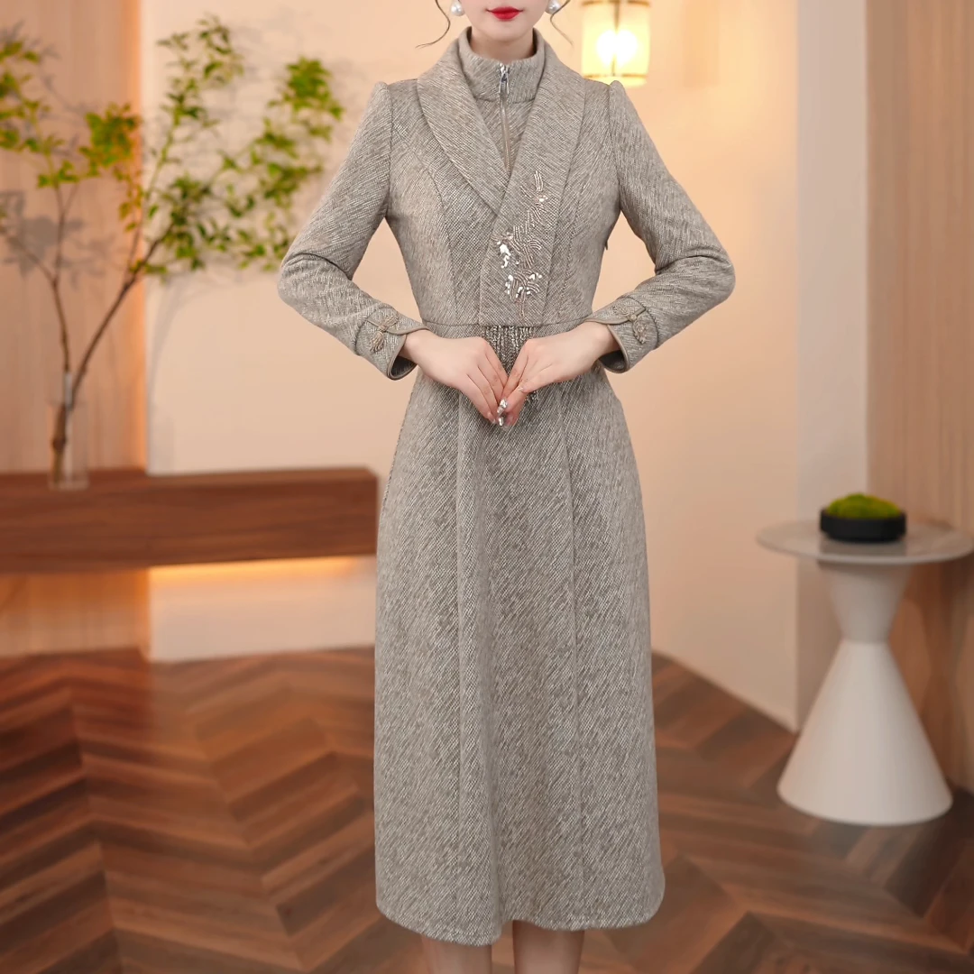 【宸紫女装】9282秋季穿搭连衣裙时尚大气收腰修身显气质显瘦洋气