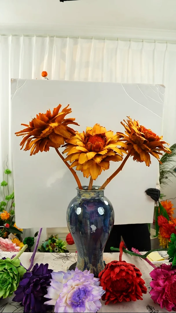 永生花洋蓟霸王花3个头叶片有伤【复古橙】A26