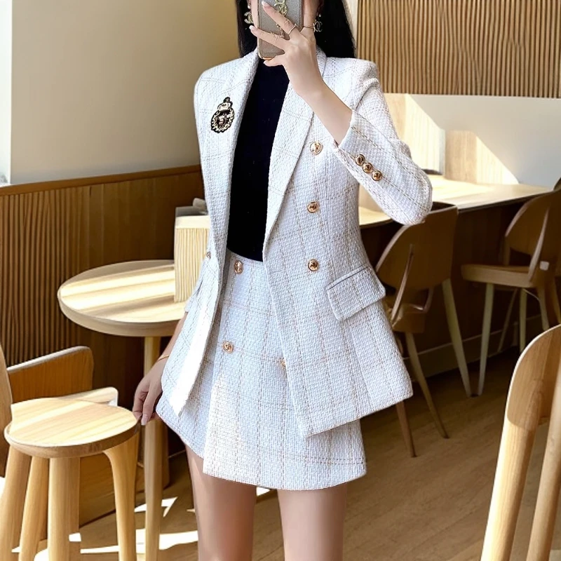 西装外套女白色格子高级感小个子今年流行小西服上衣洋气时尚品质