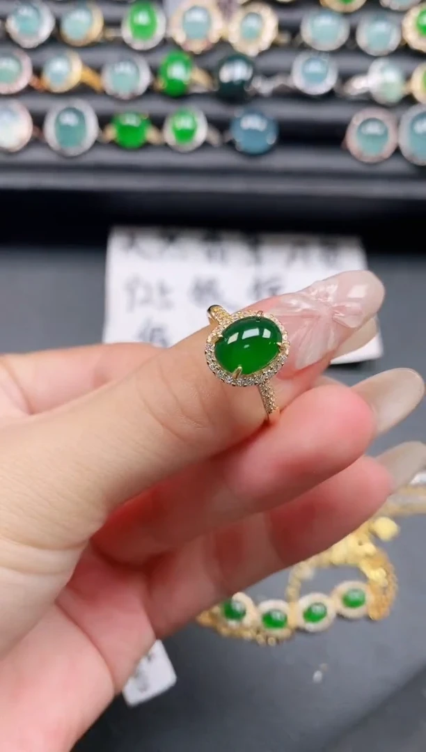翡翠戒指银S925镶嵌1111