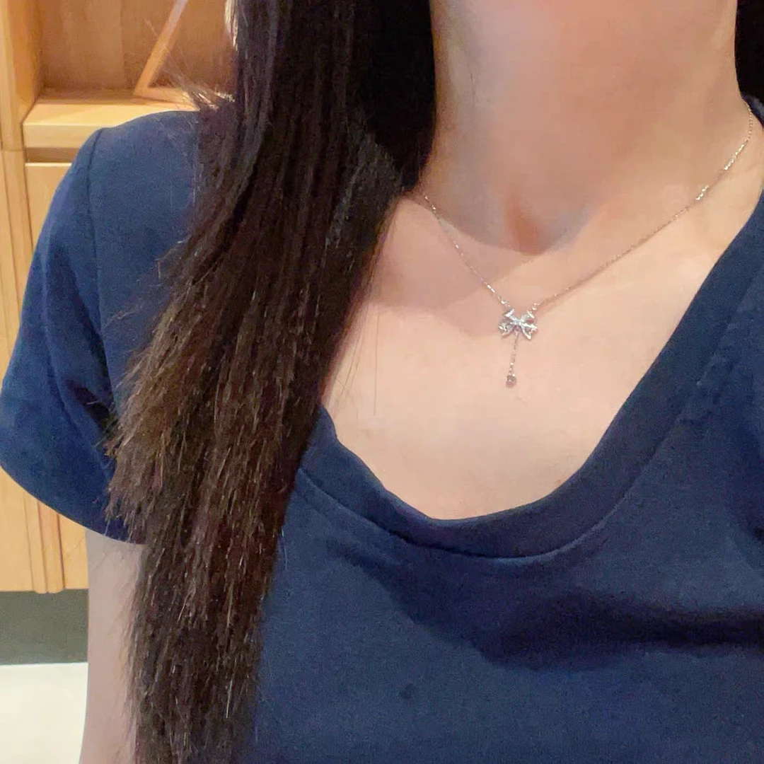 吊坠925银 流苏蝴蝶结项链女镀S925银轻奢小众2025新款爆款礼物