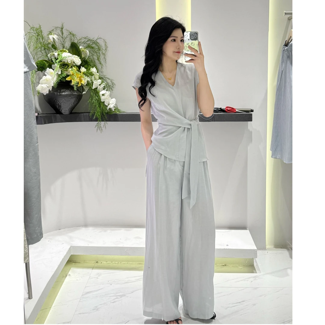 [格子服饰]时尚休闲阔腿套裤新款无袖设计感两件套223