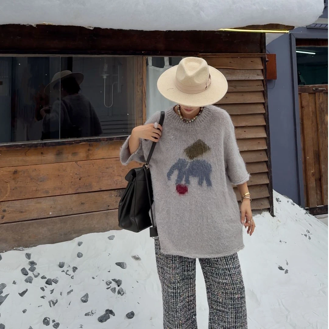 NXJ【吉象如意】微胖大码 设计师款欧货撞色宽松大版毛衣 251108