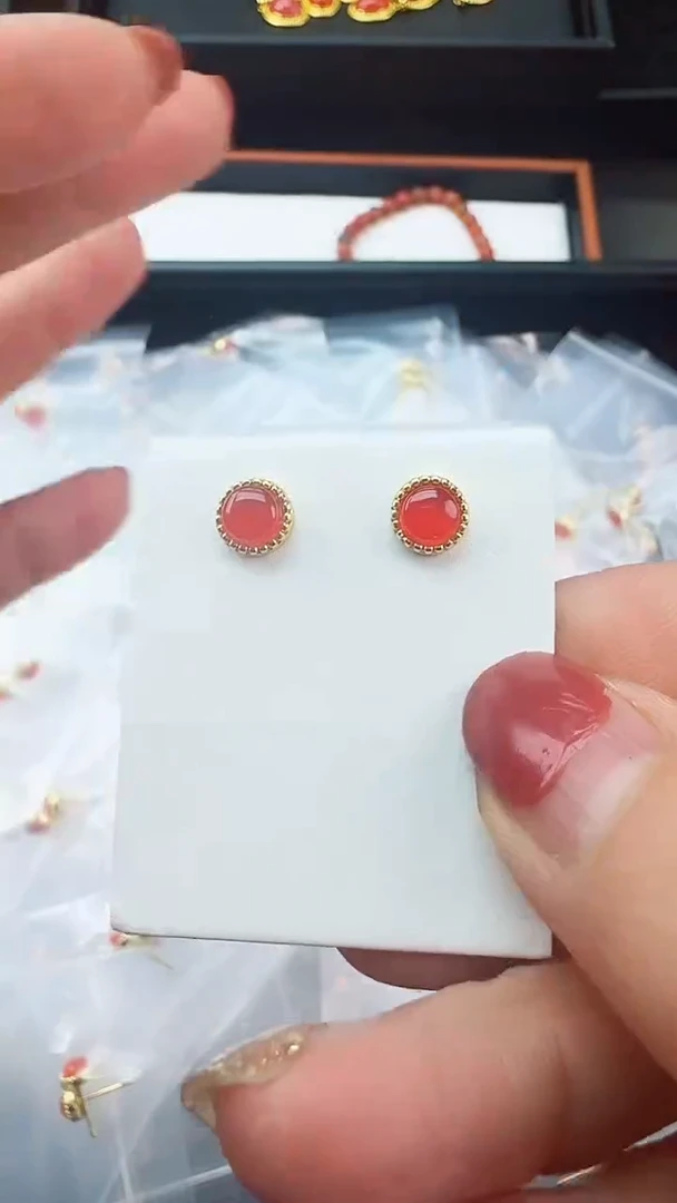【闪购商品】南红玛瑙耳钉未镶嵌河湾冰红耳钉 卡6+