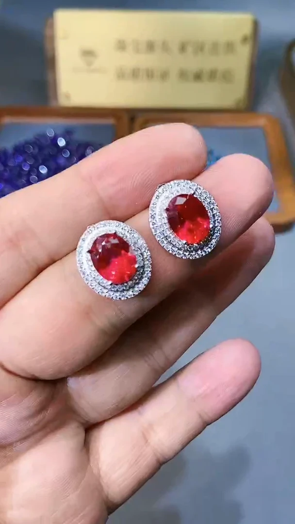 【闪购商品】红宝石耳饰银S925镶嵌354