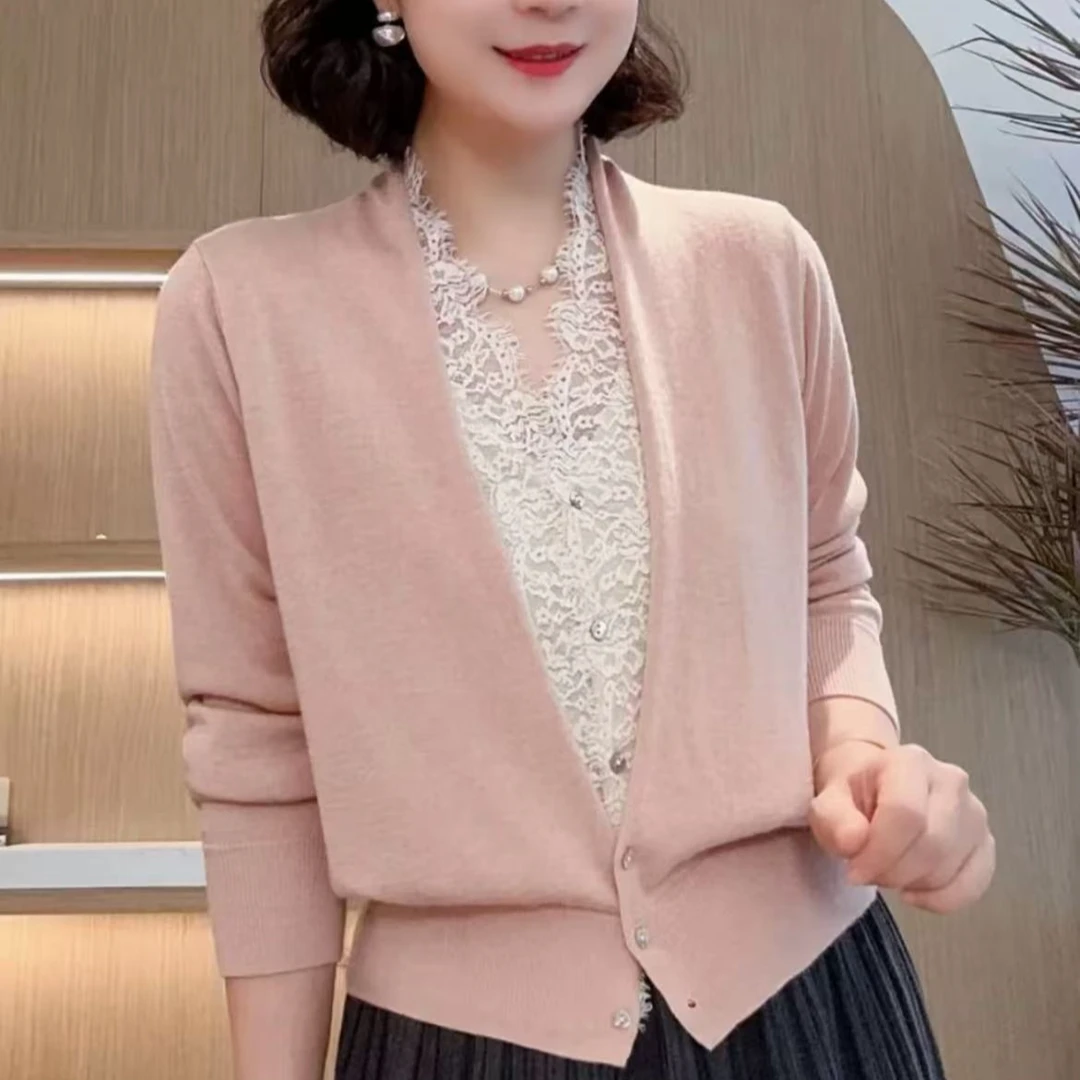 2025秋季新款毛针织衫纯色长袖假两件针织假两件上衣女新款