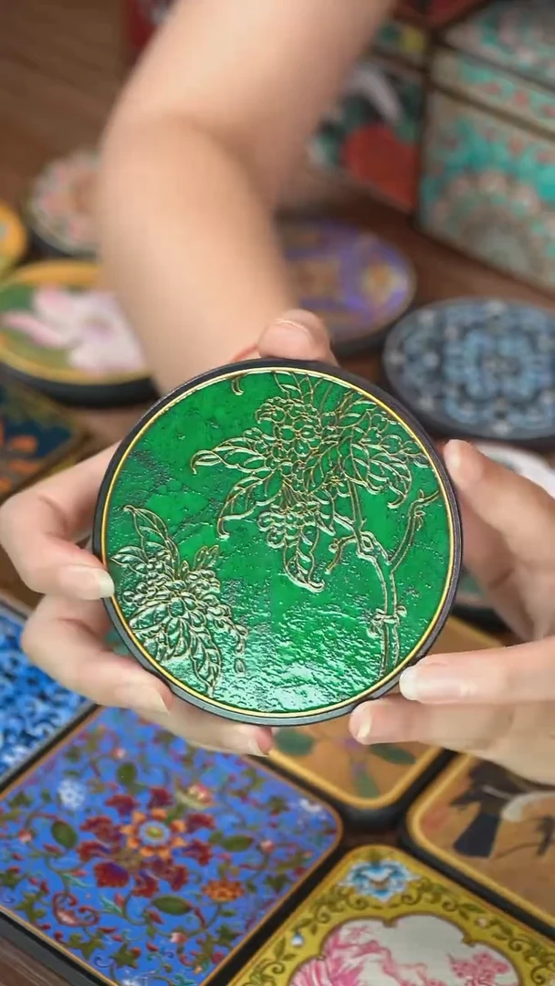 壹藏贰宝翡翠金桂杯垫一片