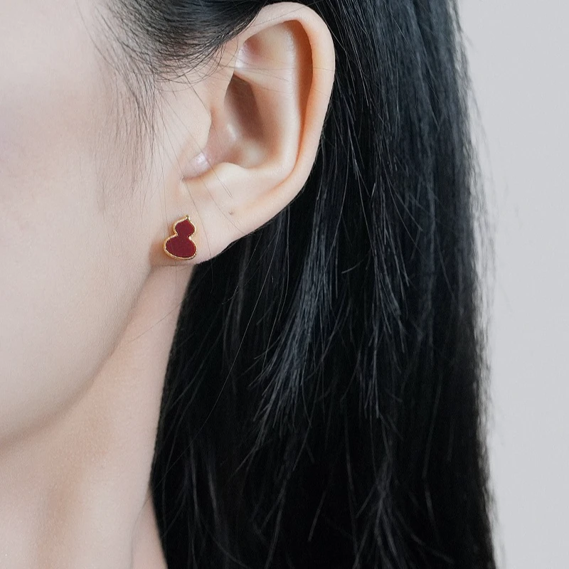 铜合金耳饰 新年红色葫芦耳环秋冬轻奢高级感气质过年耳饰2025款