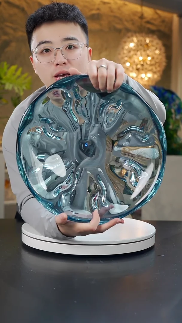 手工艺品琉璃蓝灰色花开富贵设计款果盘