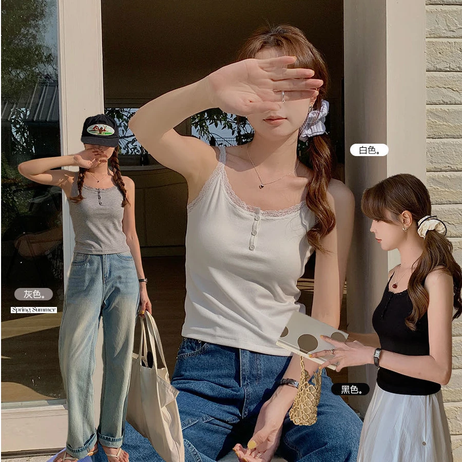 【TIAN XIN YUN】显瘦纯欲风夏季少女风修身打底吊带-A201-238#