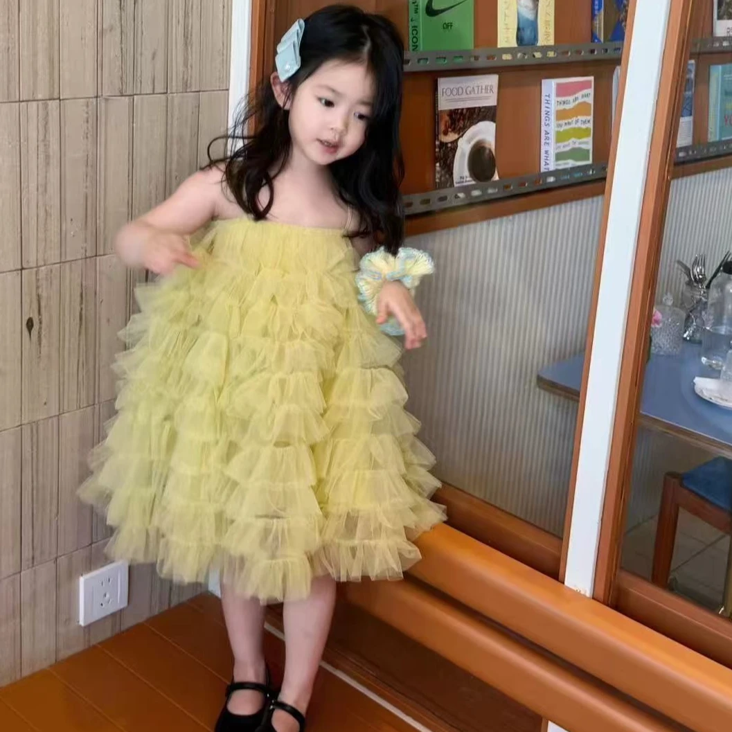 《小思家》女童2025夏季新款甜美公主风五一度假网纱蓬蓬吊带连衣裙