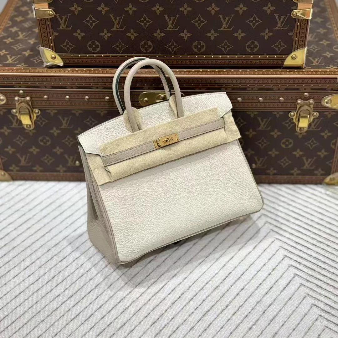 未使用 Hermes/爱马仕 昊哥/u刻爱马仕奶昔白拼斑鸠灰birkin25包
