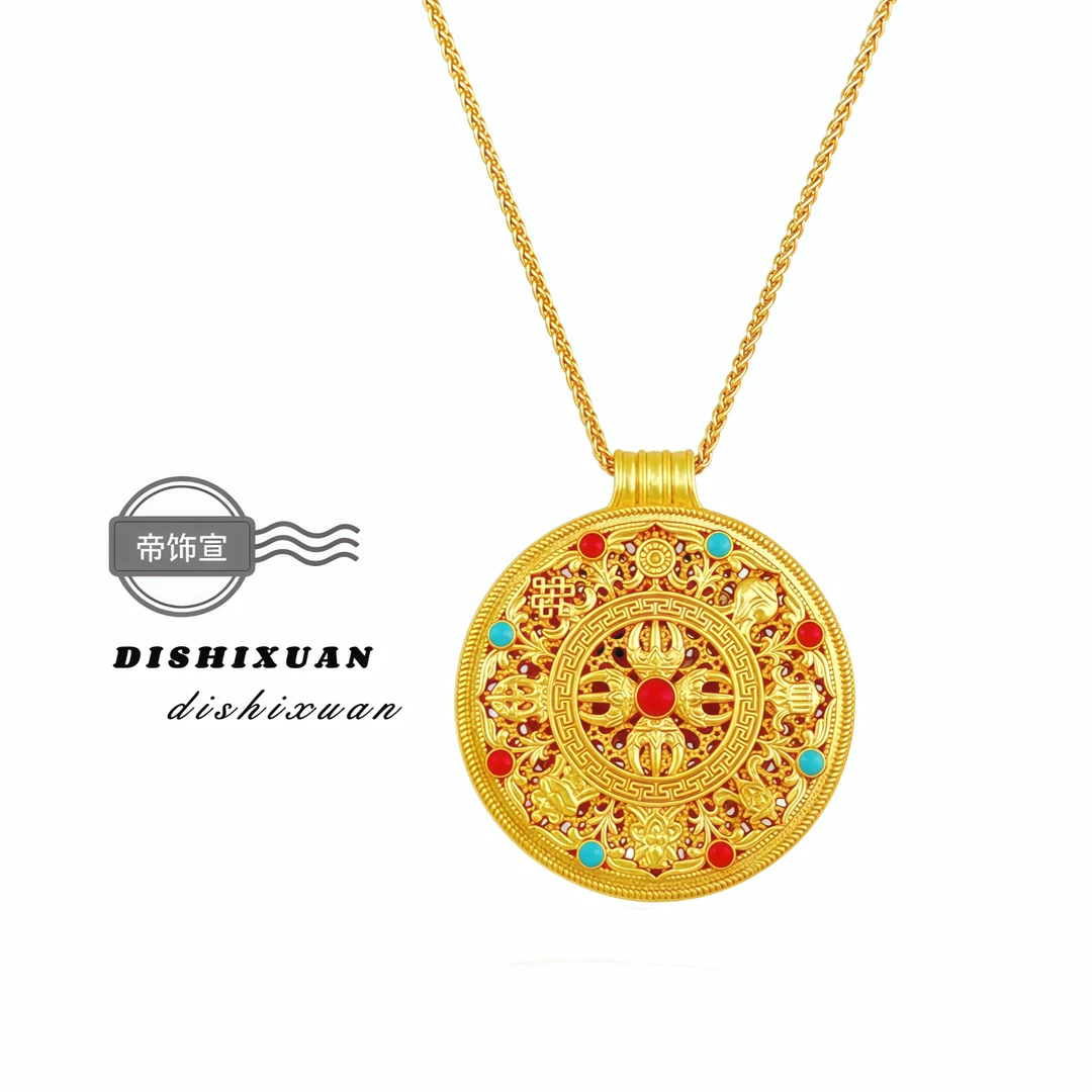 铜合金珐琅吊坠 新中式珐琅彩八宝罗盘吊坠女款项链高级感毛衣链