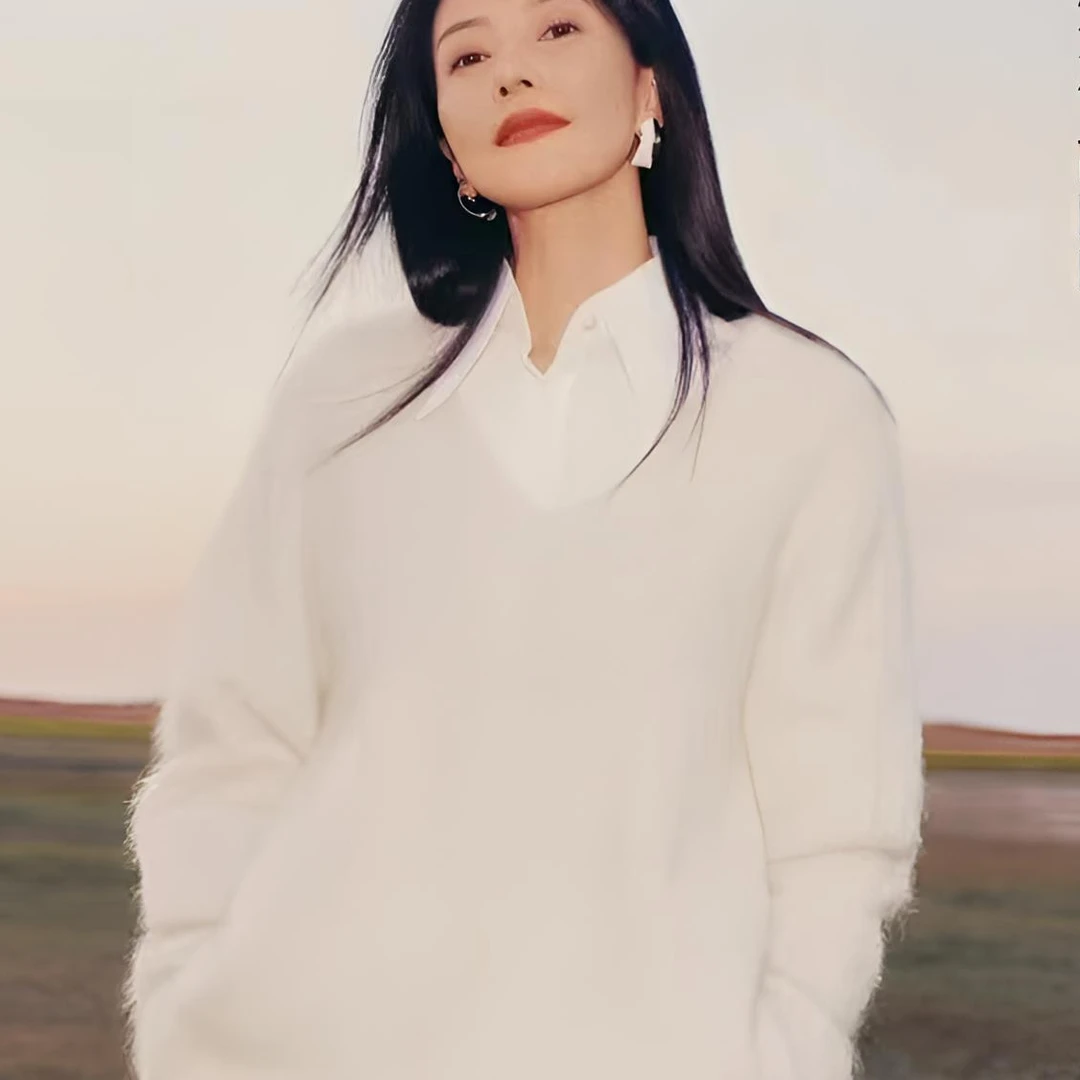 【纯白】秋冬新款时尚复古百搭慵懒风针织毛衣.K41221a