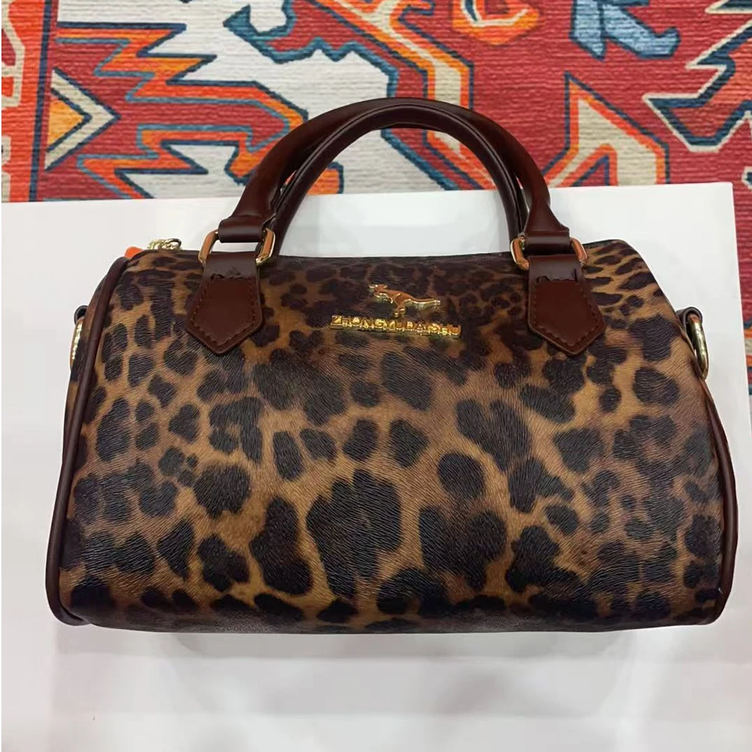 棕色豹纹百搭手提包